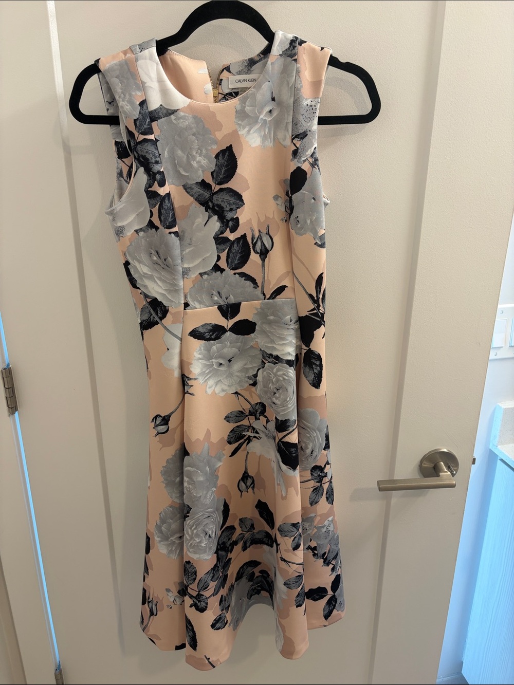 Calvin Klein Peach Floral Fit-and-Flare Dress